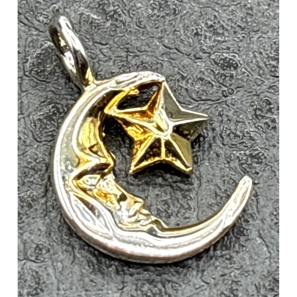 Sterling Silver 925 Two-Tone Moon Star Pendant Necklace Charm Celestial